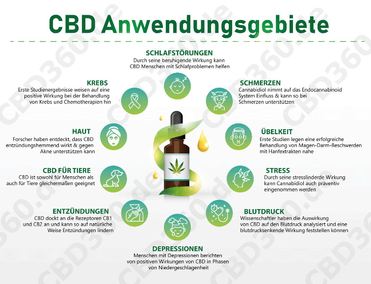 CBD Anwendungsgebiete Wirkung Infografik