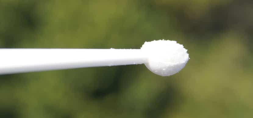 CBD Pulver auf Messlöffel