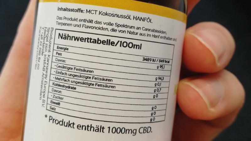 Nährwerte & Inhaltsstoffe Kannaway Pure Gold CBD Öl