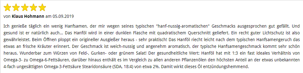 Zweiter Erfahrungsbericht Hanföl